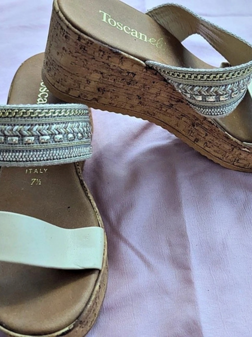 Toscana Women's Wedge Sandals White & Brown Size 71⁄2